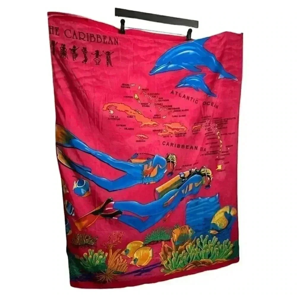 The Caribbean Sarong with Fish Divers Map Swim Wrap Sarong Island Expression